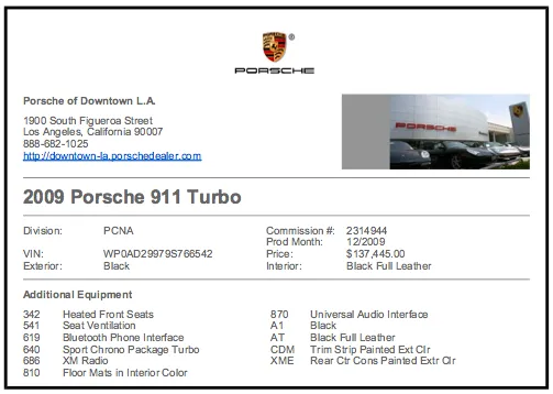2009 Porsche 911 Turbo Coupe