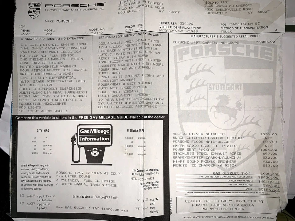 1997 Porsche 993 Carrera 4S - Image 15 of 15