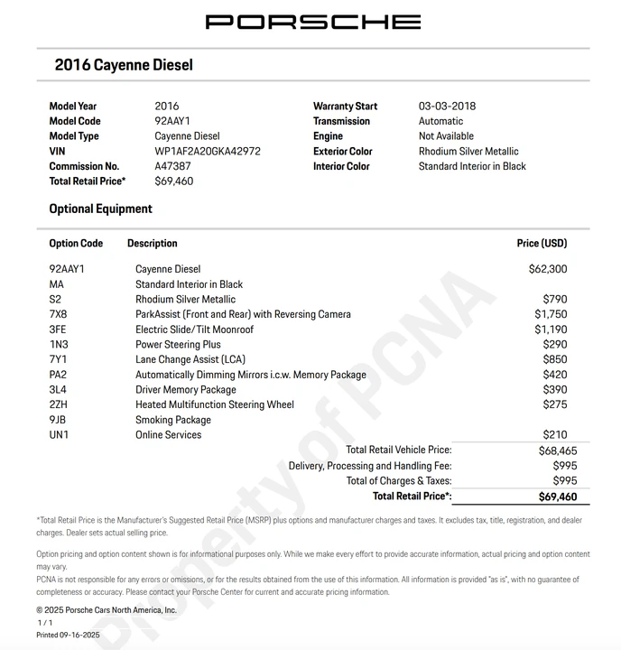 2016 Porsche 958 Cayenne Diesel - Image 22 of 22