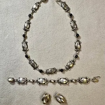 Georg Jensen Sterling Silver Jewelry Set in Moonlight Blossom Design