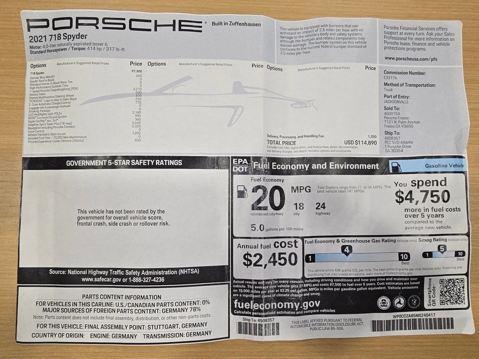 2021 Porsche 718 Boxster Spyder - Image 2 of 2
