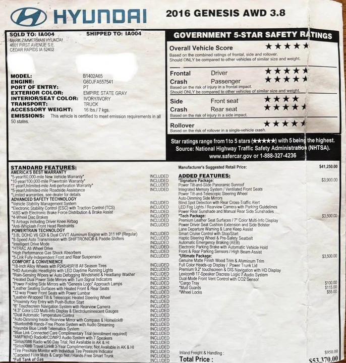 2016 Hyundai Genesis - Image 9 of 9
