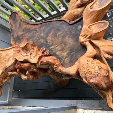 Lotus Hand-Carved Sandalwood Tea Table