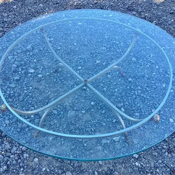 Jensen Style Steel and Brass Hoof and Ram's Head Glass Coffee Table