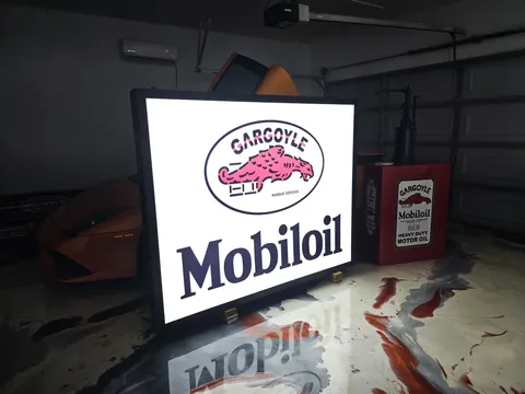 Mobil Oil Illuminated Sign and 1940's Original Restored Oil Lubester