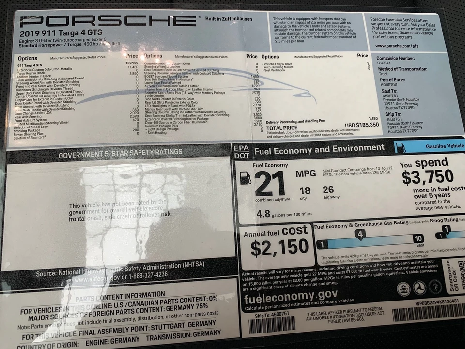 2019 Porsche 991 Targa 4 GTS - Image 16 of 16