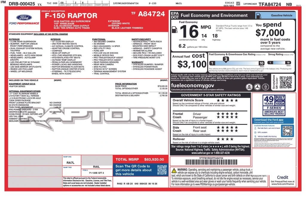 2026 Ford F-150 Raptor 14th Gen - Image 2 of 31