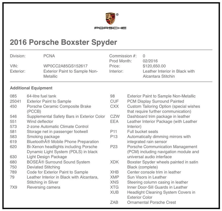 2016 Porsche 981 Boxster Spyder - Image 4 of 5