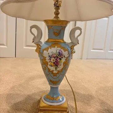 Pair Coalport Swan Lamps Hand Painted Barbara Jensen 24K Gold