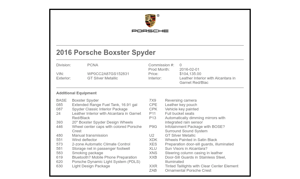 2016 Porsche 981 Boxster Spyder - Image 13 of 15