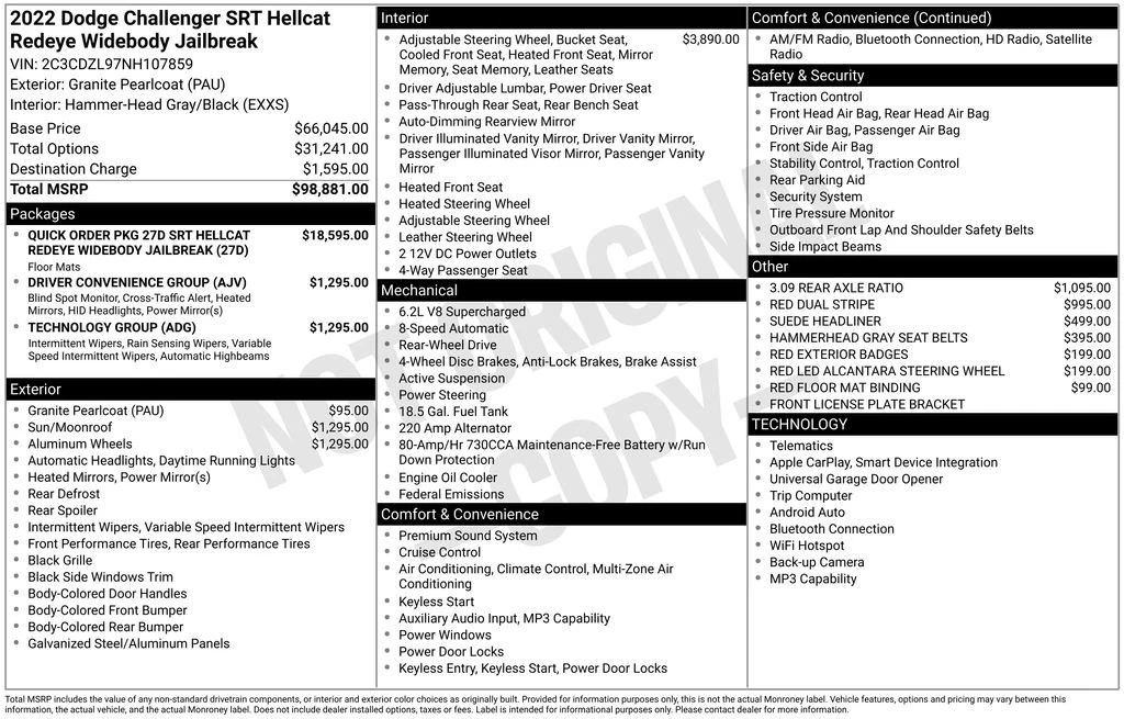 2022 Dodge Challenger SRT Hellcat 3rd Gen - Image 2 of 2