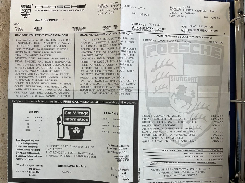 1995 Porsche 993 Carrera - Image 2 of 2