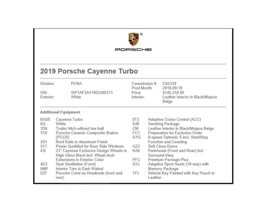 2019 Porsche 9Y0/9Y3 Cayenne Turbo - Image 17 of 17