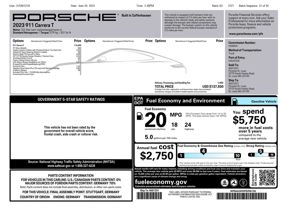 2023 Porsche 992 Carrera T - Image 8 of 14