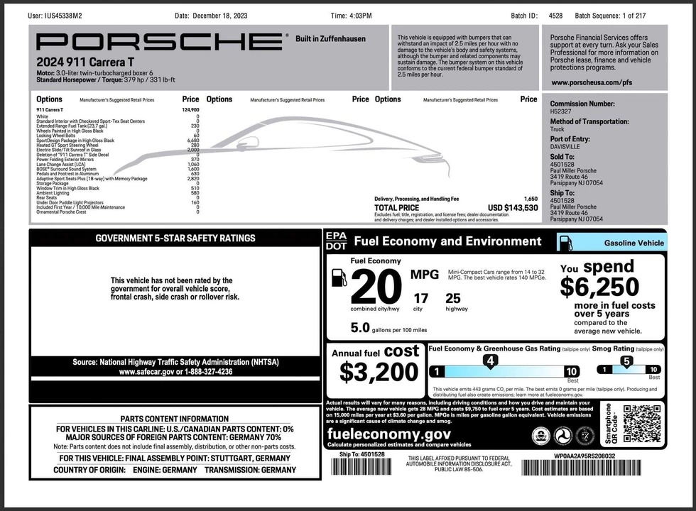 2024 Porsche 992 Carrera T - Image 4 of 9