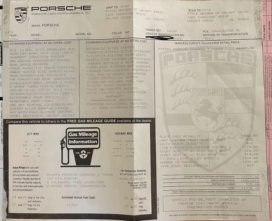 1994 Porsche 964 Carrera - Image 17 of 17