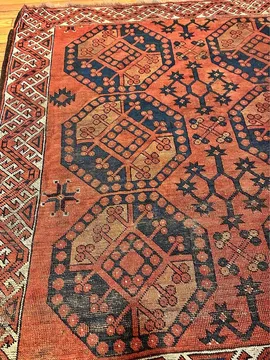 Parts & Memorabilia Vintage Turkmen Ersari in Allover Geometric Pattern in Brick Red, Blue, Navy