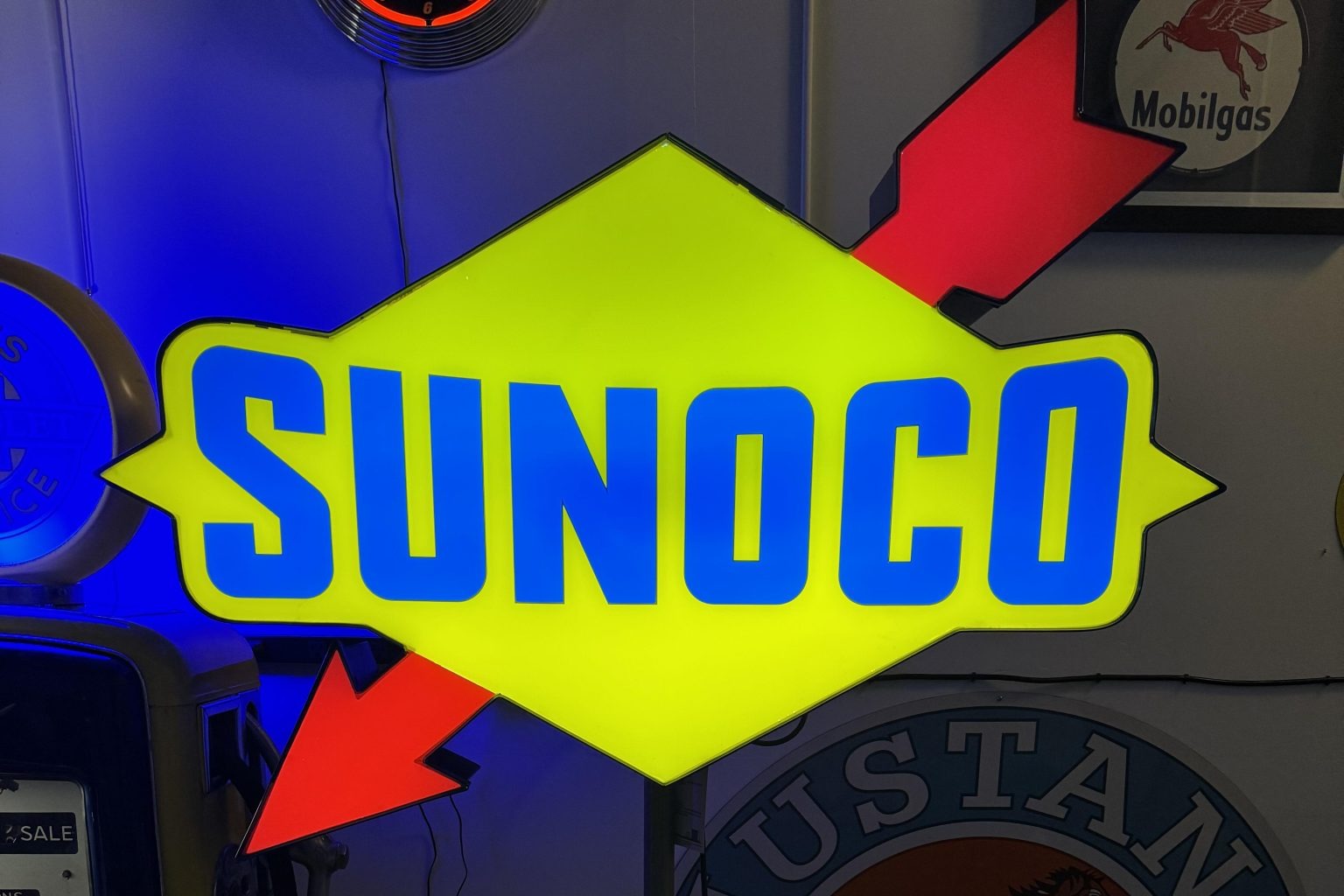Illuminated Sunoco Sign with Stand